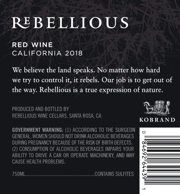 Rebellious 2018 Red Wine - California - Image 2